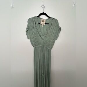 Green Wrap Tie Front Maxi Dress